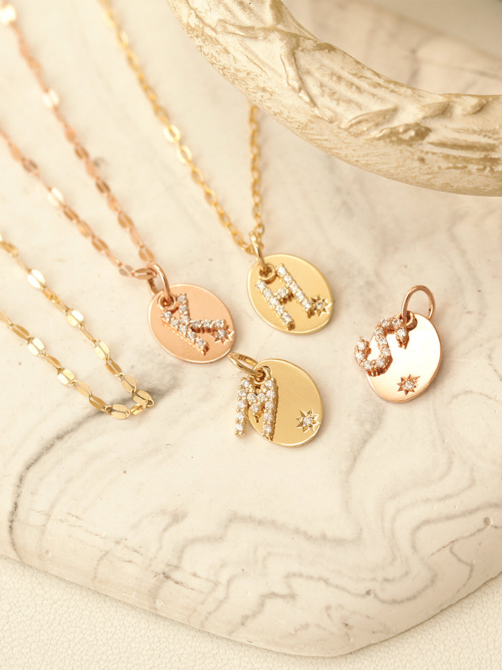 14K 18K Gold Coin Initial Necklace