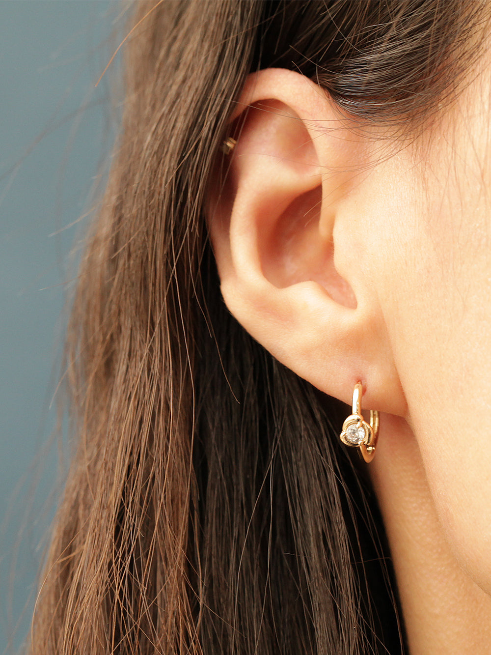 14K Gold Cubic Rose Hoop Earring