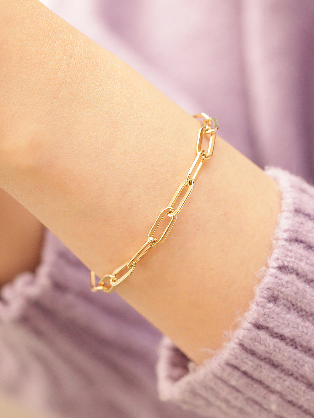 14K Gold Daily Clip Hollow Chain Bracelet (M)