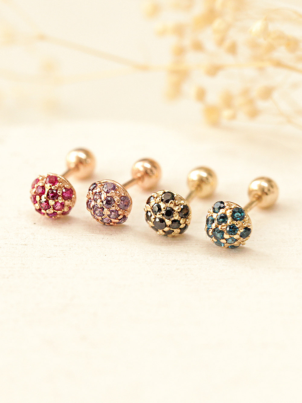 14K Gold Cubic Ball Cartilage Earring 20G18G