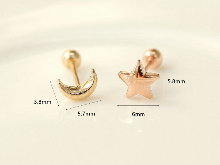 14K Gold Moon & Star Cartilage Earring 20g